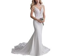 Meerjungfrau Brautkleid Spitze Kleid Böhmisches Brautkleid, SEVENYXX, Elfenbein, 32