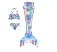 Meerjungfrau Kostüm Damen 3-teiliger Sexy Bikinihose Neckholder Bikinioberteil Set Fischschuppen Druck Badeanzug Swimsuit Frauen Bikinis Bademode (Bunte, L)