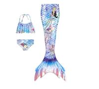 Meerjungfrau Kostüm Damen 3-teiliger Sexy Bikinihose Neckholder Bikinioberteil Set Fischschuppen Druck Badeanzug Swimsuit Frauen Bikinis Bademode (Navy, L)