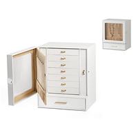 Meerveil Schmuckkasten, Schmuckkästchen mit 10 Ebenen, PU Leder, Große Kabinett Schmuckschatulle, Schmuckkasten mit Schubladen, Geschenk für Mädchen und Damen, Changhong-Glas, Weiß