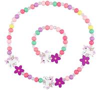 Meet-shop Buntes Holz-Schmuck-Set für Kinder, Prinzessin, Halskette, Armbänder, Einhorn, Perlen, Halskette und Armband, Geschenk für Mädchen, Geburtstagsfeier, Verkleidung, Zubehör
