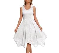 Meetjen Damen Elegante Hochzeit Gast Kleid Knielang Festliche Cocktailkleid Brautjungfern Midi Kleid A-Linie Abendkleid White XL