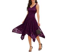 Meetjen Damen Spitzenkleid Knielang A Linie Cocktailkleid Partykleid Swing Abendkleid Jugendweihe Kleid Traube M
