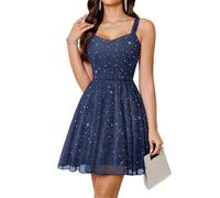 Meetjen Kurzes Cocktailkleid für Damen, Pailletten, formelle Heimkehrkleid | Glitzernde Ballkleider für Teenager, Sommer-Mini-Partykleid, A-Linie, ärmellos, V-Ausschnitt, ausgefallene hohe Taille