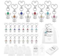 Meetory Schutzengel Anhänger - 24 Sets Kleine Gastgeschenke mit Organza Beutel Kraftpapier Schutzengel Schlüsselanhänger Geschenke Dankeschön Deko für Hochzeit Taufe Kommunion Konfirmation Geburtstag