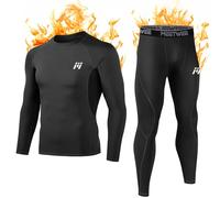 MEETWEE Thermounterwäsche Funktionsunterwäsche Herren, Skiunterwäsche Winter Suit Atmungsaktiv Lange Thermo Unterwäsche Set Thermowäsche Unterhemd + Unterhose-Schwarz-L