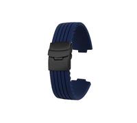 Mefloar 24-12mm 22-11mm Silikon-Armband, passend for ORIS AQUIS 7730 7740 Taucheruhrenarmband, wasserdichtes Gummi-Stahl-Faltschließe-Armband(Blue-black,24-12mm convex)