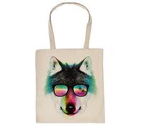 Mega Coole Baumwolltaschen mit leucht Wolf Motiv Stofftasche Summer Wolf Wolf Motiv für Indianer Fans Tragetasche witzige Geschenkverpackung