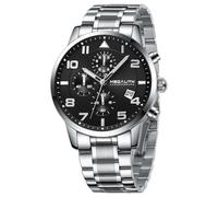 MEGALITH Armbanduhr Herren Chronograph Sport: Silber Edelstahl Analog Quarz - Militär Wasserdicht Datum Schwarz Uhren für Männer