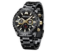 MEGALITH Armbanduhr Herren Edelstahl Chronograph: Schwarz Uhren Herren Große mit Datum - Wasserdicht Quarz Uhr fur Männer Mode Casual