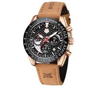 MEGALITH Chronograph Uhren Herren Analog: Wasserdicht Armbanduhr Herren Kalender - Lederarmband Herrenuhr Business Casual Schwarz