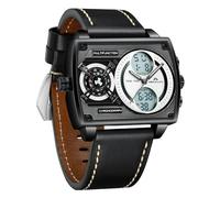MEGALITH Herren Uhr Lederarmband Armbanduhr: Groß Zifferblatt Quadratisch Multi-Zeitzone - Digital Sportuhr für Herren Schwarz - Analog Quarz Uhren fur Männer