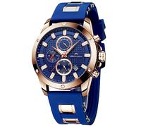 MEGALITH Herren Uhren Chronograph Armbanduhr: Analog Wasserdicht Gummi - Groß Blau Sportlich Quarzur Leuchtende Datum Geschenk fur Männer