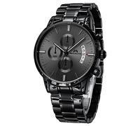 MEGALITH Herrenuhr Chronograph Quarz Uhr: Schwarz Edelstahl Armbanduhr Herren Militär Wasserdicht Uhren Herren Datum Leuchtend - Geschenk für Männer