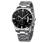 MEGALITH Herrenuhr Edelstahl Silber Chronographen Herren Armbanduhr Wasserdicht Analog Uhren fur Männer Großes Ziffernblatt Leuchtende Datum - Silber Schwarz