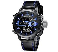 MEGALITH Herrenuhr Militär Digitaluhr Sportlich - Armbanduhr Herren 45mm Groß Zifferblatt Wasserdicht LED Uhren fur Männer Schwarz Leder Stoppuhr Wecker Kalender