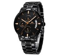 MEGALITH Herrenuhr Schwarz Edelstahl Militär Chronographen Herren Armbanduhr Wasserdicht Analog Uhren fur Männer Großes Ziffernblatt Leuchtende Datum