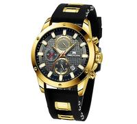MEGALITH Herrenuhr Schwarz Sportlich Chronographen Herren Armbanduhr Gold Groß Wasserdicht Analog Uhren fur Männer Gummi Uhr Designer Modisch Leuchtende Datum