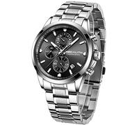MEGALITH Herrenuhr Silber Edelstahl Chronographen Armbanduhr Herren Wasserdicht Analog Uhr Herren Klassisch Business Designer Uhren fur Männer Schwarz Lässig Datum Leuchtend Geschenke für Männer