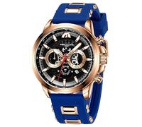 MEGALITH Herrenuhren Chronograph Armbanduhr Männer: Groß Wasserdicht Gummi - Analog Blau-Roségold Geschenk fur Herren
