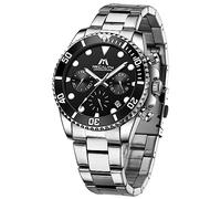 MEGALITH Uhren-Herren Chronograph-Quarz Armbanduhr Edelstahl - Herrenuhr 40mm Datum Leuchtende Wasserdicht Uhren Silber Schwarz, Mode Geschenk für Männer