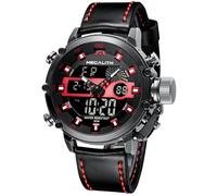 MEGALITH Uhren-Herren Militär Digitaluhr Sportlich - Armbanduhr Herren 45mm Groß Zifferblatt Wasserdicht LED Uhren fur Männer Schwarz Leder Stoppuhr Wecker Kalender