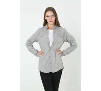 Megaman Jeans Damen Hemdjacke Jeanshemd Freizeithemd Moderne Bluse Premium Oversize D-5187 S Hellgrau