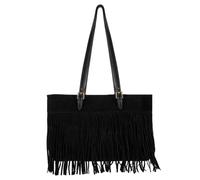 MEGAUK Damen Boho Tote Bag mit Fransen, Retro Schultertasche aus Kunst-Wildleder mit Reißverschluss, geräumige Tragetasche für Alltag Büro Shopping