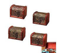 MEGYAD 4 Stück Schatzkiste Holz Klein:Mini Schatztruhe Holz Mit Deckel und Metallknopf Schatzkiste Holzkiste Mit Gravur 8 x 6 x 6 cm für Foto-Requisiten Hochzeit Kindergeburtstag Schmuckkästchen