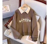 Mehrfarbiger Langarm-Kapuzenpullover für Damen mit Buchstabendruck, lockere Passform, Baumwollmischung, Pullover für den täglichen Gebrauch, Streetwear, Aprikosenblau, Kaffeefarben, erhältlich in M