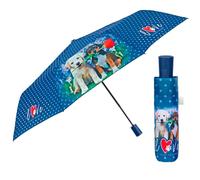 Mehrfarbiger Regenschirm Automatik für Frauen mit Punkten - Taschenschirm Taschenregenschirm Kompakt Mini Leicht Winddicht - Regen Schirm Klein Reisen - Durchmesser 96 cm (Blau mit Hunden)