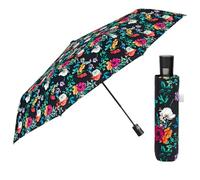 Mehrfarbiger Regenschirm Automatik für Frauen mit Punkten - Taschenschirm Taschenregenschirm Kompakt Mini Leicht Winddicht - Regen Schirm Klein Reisen - Durchmesser 96 cm (Schwarz mit Blumen)