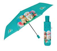 Mehrfarbiger Regenschirm Automatik für Frauen mit Punkten - Taschenschirm Taschenregenschirm Kompakt Mini Leicht Winddicht - Regen Schirm Klein Reisen - Durchmesser 96 cm (Türkis mit Hunden)