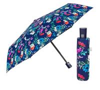 Mehrfarbiger Regenschirm Automatik für Frauen mit Punkten - Taschenschirm Taschenregenschirm Kompakt Mini Leicht Winddicht - Regen Schirm Klein Reisen - Durchmesser 96 cm (Blau mit Blumen)
