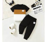 Mehrfarbiges Patchwork-set Aus Lässigem Kurzarm-t-shirt Und Hose Für Babys Im All-match-stil