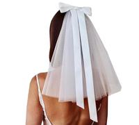 Mehrlagiger Brautschleier Kopfschmuck mit Band und Schleife, für Hochzeit, langer Tüll, Hochzeitsfeier, mit plissiertem Party Kopfschmuck in Schleifenform