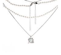 Mehrreihige Halskette aus 925 Silber mit Herzanhänger, Perlen und Opal Golders