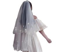 Mehrschichtiger Hochzeitsschleier, mit Blumen verzierter Hochzeitsschleier mit Metallkamm für Hochzeiten, Partys, Cosplay, Veranstaltungen, Brautschleier aus atmungsaktivem Stoff