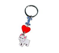MeiAOBest Hunde-Schlüsselanhänger, I Love Dog Anhänger, Schlüsselanhänger, Metall, Haustier-ID-Tags,Hundeliebhaber, Geschenk, weiße französische Bulldogge