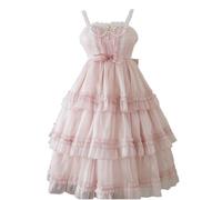 Meiaoxiu Ärmelloses Lolita-Kleid für Damen, Teenager, Sommer, hohe Taille, Knielang, mehrlagig, Gothic-Lolita-Kleid, Pink, X-Groß