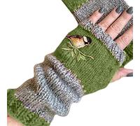 MEIBAOGE Damen Winter Gestrickte Fingerlose Handschuhe Vogel Gestickte Farbblock Spleißhälfte, Handgelenkwärmer-Grün