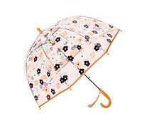 Meichoon Kinder Stockschirm Niedliches Blumenmuster Transparent 70cm/27.5'' Kuppel Leicht zu greifender Griff mit Namensschild für Jungen und Mädchen Braun