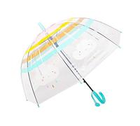 Meichoon Kinder Transparenter Regenschirm Regenbogen gestreift Niedliche Wolken Push-Pull Gerader Griff Bogen Kleiner Rahmen für Jungen und Mädchen im Alter von 3-10 Jahren Blau