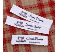 MEIEG Baumwolletikett Mit Individuellem Logo Oder Text Nähzubehör Personalisierte Anhänger für Gestrickte Dinge Handgefertigte Artikel (20/50/100 Stück)(15x70mm)