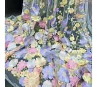 MEIFULLE Bunter Tüllstoff mit 3D-Blumenstickerei, DIY-Hochzeitskleid, Stoff, Textilnetz, Luxus-Blumenaufnäher, Nähspitzenstoffe, Meterware