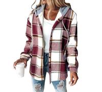 MEIION Femme Haus Helga - Weiche Wärmende Jacke für Perfekte Herbsttage Damenjacke mit Kapuze und Fleecefutter, Karierter Wintermantel, lässiges Herbstoberteil, Knopfverschluss