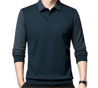 MEIION lonborus Gestreiftes Revers Fake Zweiteiliges Hemd Elegantes Herren-Poloshirt Langarm: Bequem, Business-Casual, Zweiteiliger Look