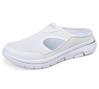 Meik Mangni Hausschuhe Damen Herren Clogs Leichte Pantoffeln atmungsaktive Pantoletten Mules rutschfest Gartenschuhe Sabots Outdoor Indoor Weiß Gr.37 EU