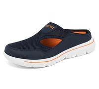 Meik Mangni Hausschuhe Damen Herren Clogs Leichte Pantoffeln atmungsaktive Pantoletten Mules rutschfest Gartenschuhe Sabots Outdoor Indoor Blau Orange Gr.39 EU