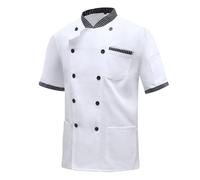 MeiLayM Herren Kurzarm Kochjacke Unisex Arbeitsjacke Professional Chef Slim Uniform Bäckerjacke mit Tasche Cafe Hotel Küchebekleidung Modern Style Weiß,S